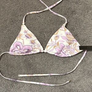 Victoria's Secret Cream and Light Purple Floral Triangle Bikini Top